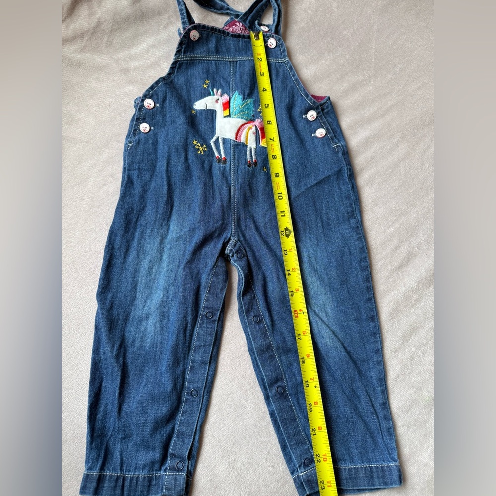 Toddler Girl Unicorn Denim Overalls 2-3 Years Blue Jean Romper 100% Cotton - Picture 5 of 10